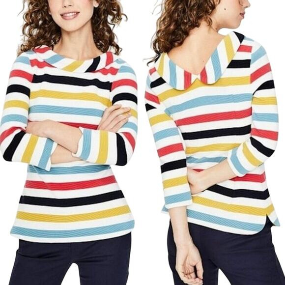 Boden Striped Sarah Ottoman Peter Pan Collar 3/4 Sleeve Top Size 8 - Picture 1 of 13
